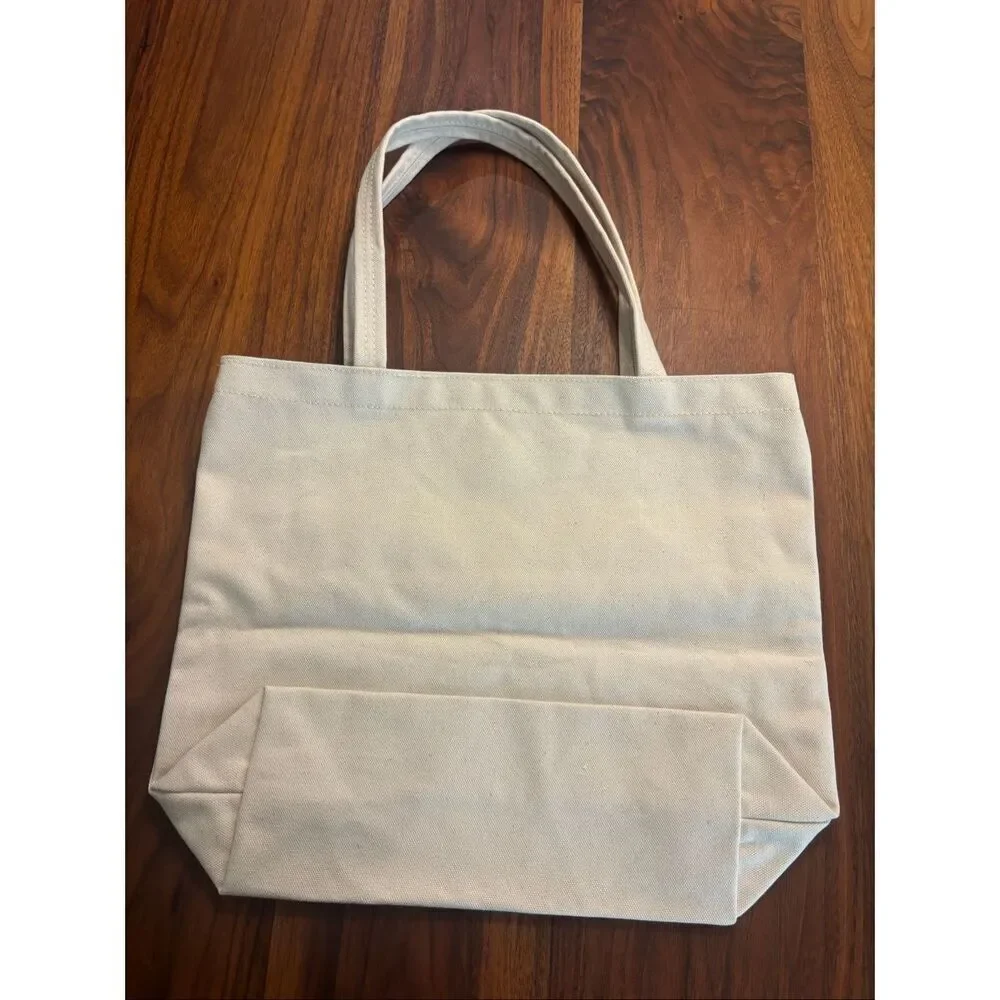 Psycho Bunny Los Angeles Cream Canvas Skull Cross Bones Shopping Tote Bag NWOT